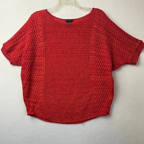 NEW Direction sweater women M Red pink stripes crochet dolman sleeve Valnetine's - Picture 1 of 6